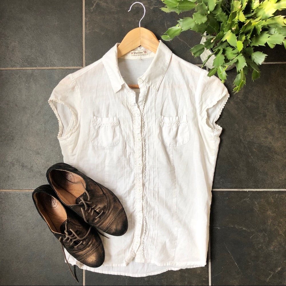 Cap sleeve button down shirt